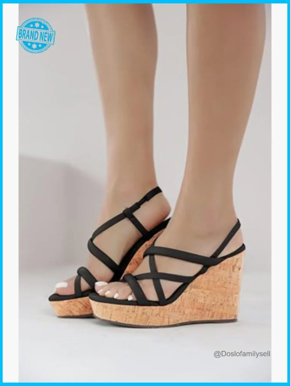 Wedge Sandals Cork Platform Espadrilles Slingback Summer Heels Square Open Toe